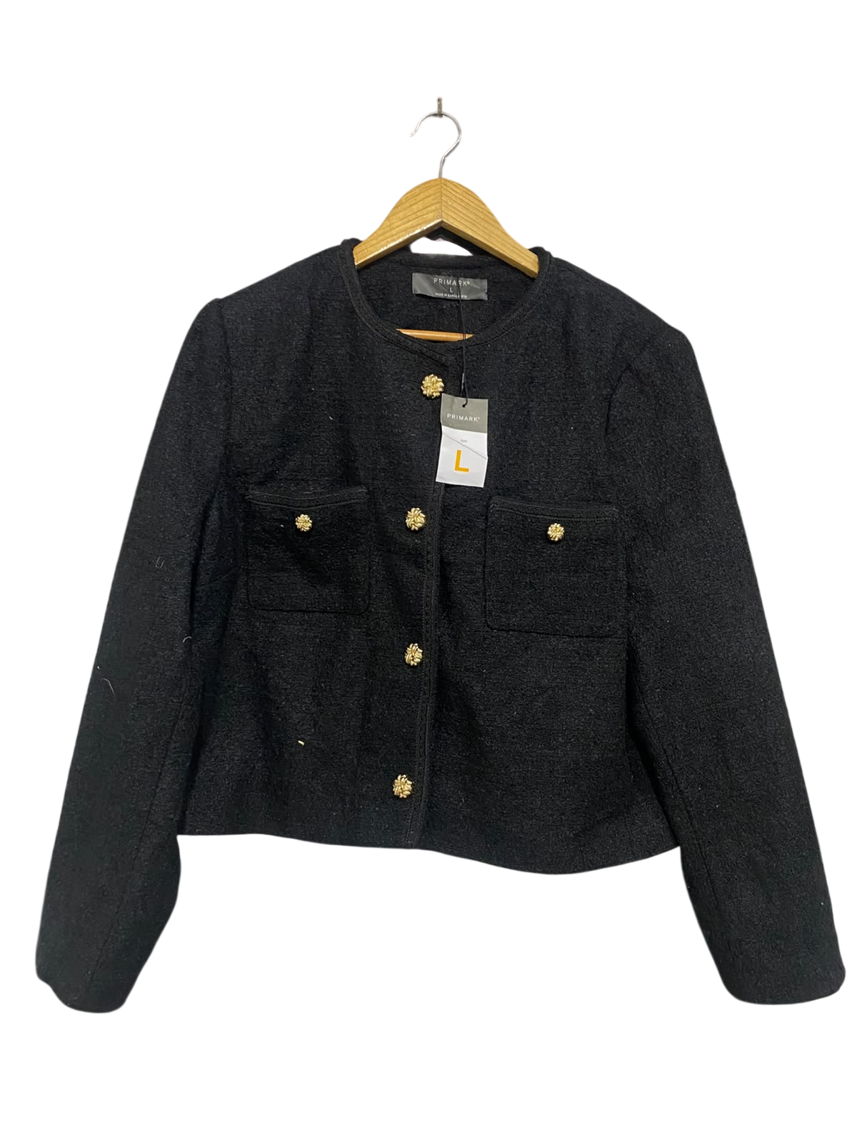 PRIMARK |L| BUST 23| A51| BLACK TEXTURED GOLD-BUTTON TECHNICAL UTILITY JACKET