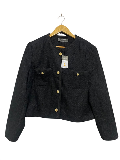 PRIMARK |L| BUST 23| A51| BLACK TEXTURED GOLD-BUTTON TECHNICAL UTILITY JACKET