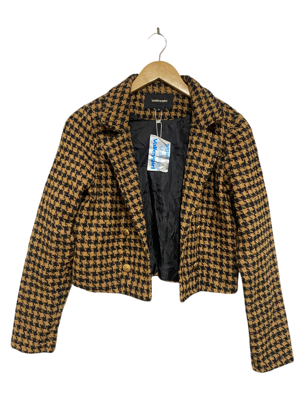 VALLEY GIRL |M| BUST 19| A51| BROWN AND BLACK HOUNDSTOOTH CROPPED TECHNICAL UTILITY BLAZER