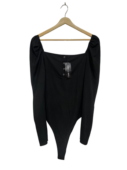 I SAW IT FIRST |M| BUST 16| A51| BLACK SQUARE-NECK PUFF-SLEEVE TECHNICAL UTILITY BODYSUIT