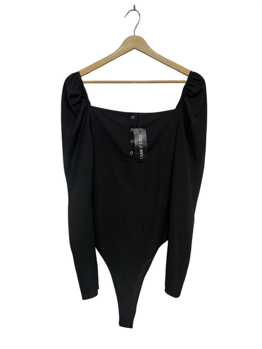 I SAW IT FIRST |M| BUST 16| A51| BLACK SQUARE-NECK PUFF-SLEEVE TECHNICAL UTILITY BODYSUIT