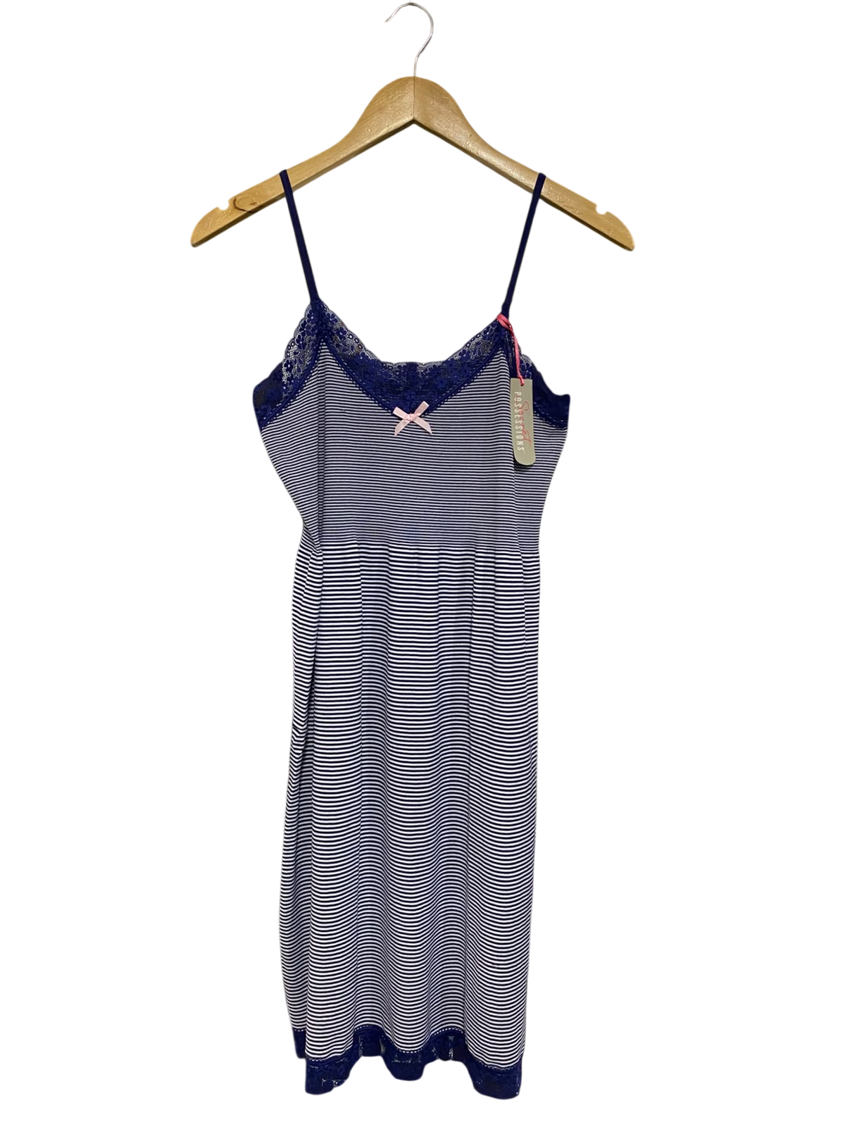 SECRET POSSESSIONS |XL| BUST 15| A51| NAVY-AND-WHITE STRIPED LACE-TRIM TECHNICAL UTILITY SLIP DRESS