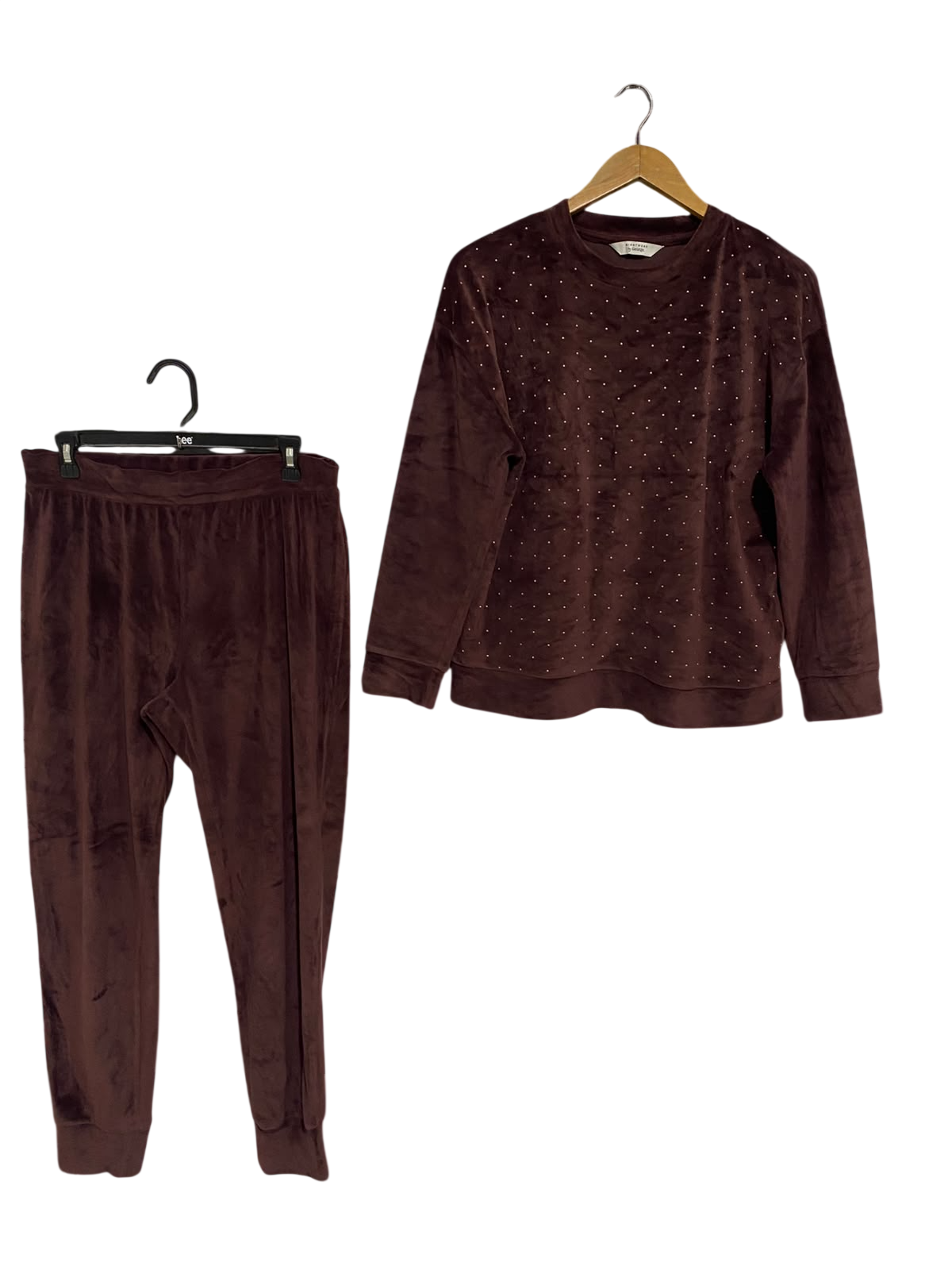 GEORGE |L| A51| BURGUNDY VELOUR STUDDED SWEATSHIRT AND JOGGERS TECHNICAL UTILITY SET