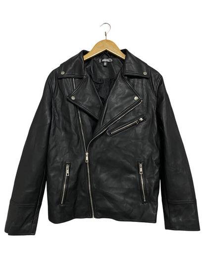MISSGUIDED |M| BUST 20| A51| BLACK FAUX-LEATHER BIKER TECHNICAL UTILITY JACKET