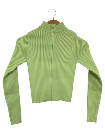MISSGUIDED |S| BUST 13| A51| PISTACHIO GREEN FULL-ZIP RIBBED TECHNICAL UTILITY CARDIGAN