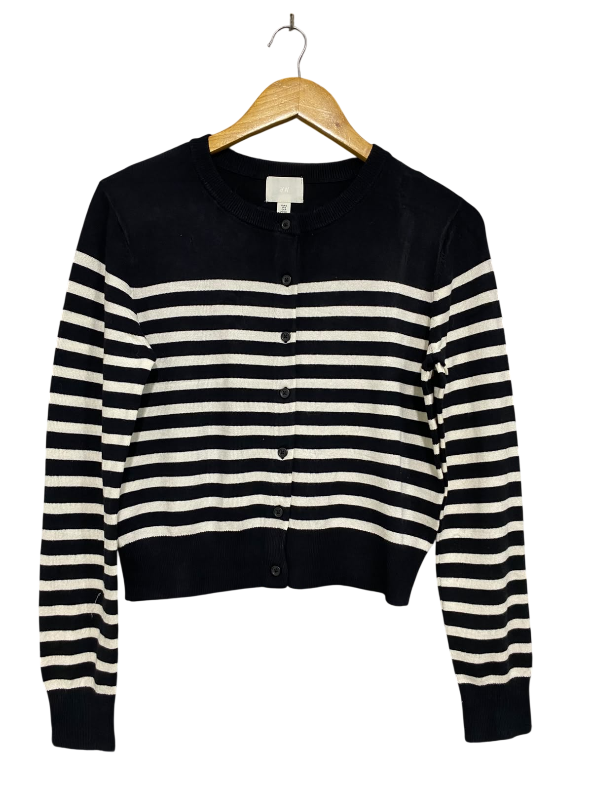 H&M |S| BUST 19| A51| BLACK-AND-WHITE STRIPED BUTTON-UP TECHNICAL UTILITY CARDIGAN