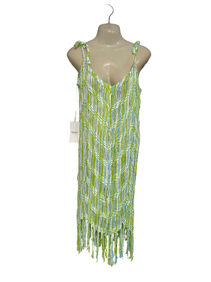 MANOSQUE |M| BUST 17| A51| MULTICOLOR CROCHET FRINGE TIE-STRAP TECHNICAL UTILITY BEACH DRESS
