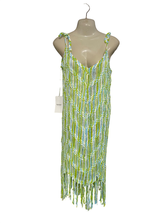 MANOSQUE |M| BUST 17| A51| MULTICOLOR CROCHET FRINGE TIE-STRAP TECHNICAL UTILITY BEACH DRESS