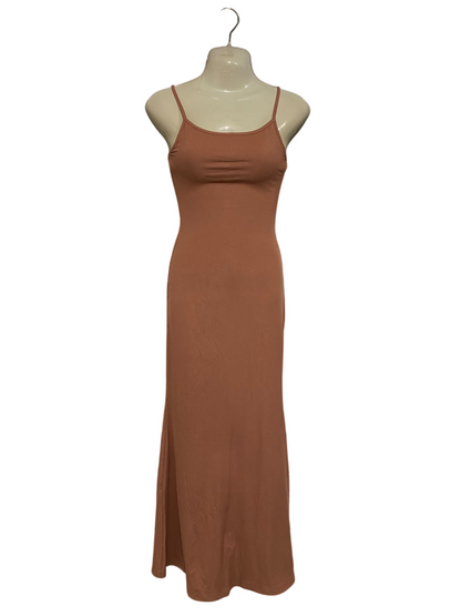 WILD FABLE |S| BUST A51| TERRACOTTA SPAGHETTI-STRAP TECHNICAL UTILITY MAXI DRESS