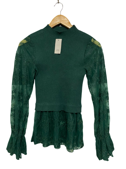 RIVER ISLAND |M| BUST 11| A51| EMERALD GREEN LACE-ACCENT MOCK-NECK TECHNICAL UTILITY TOP