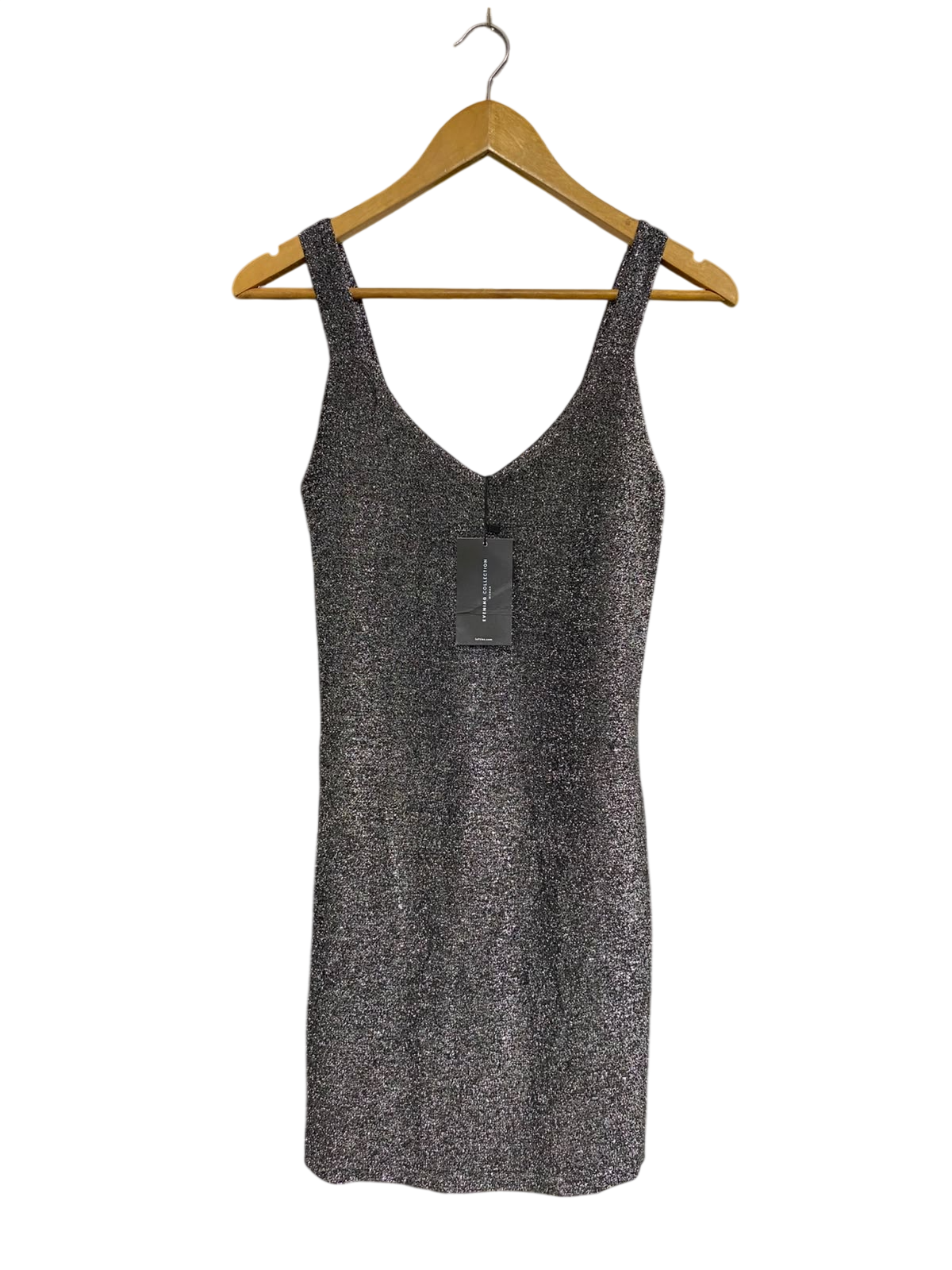 EVENING COLLECTION |S| BUST 13| A51| BLACK SHIMMER V-NECK TECHNICAL UTILITY MINI DRESS