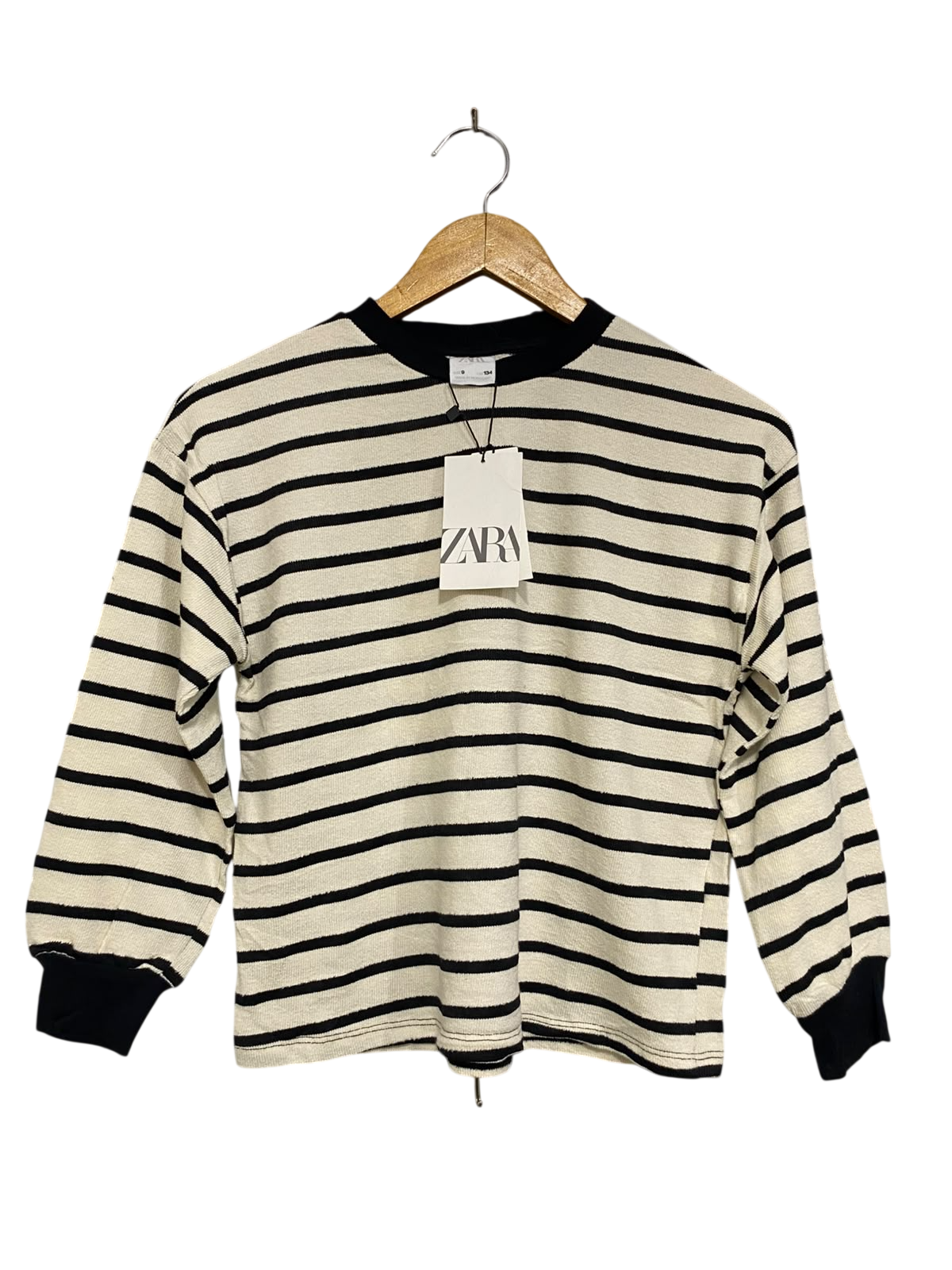 ZARA |S| BUST 17| A51| BLACK-AND-WHITE STRIPED CREW-NECK TECHNICAL UTILITY LONGSLEEVE TOP