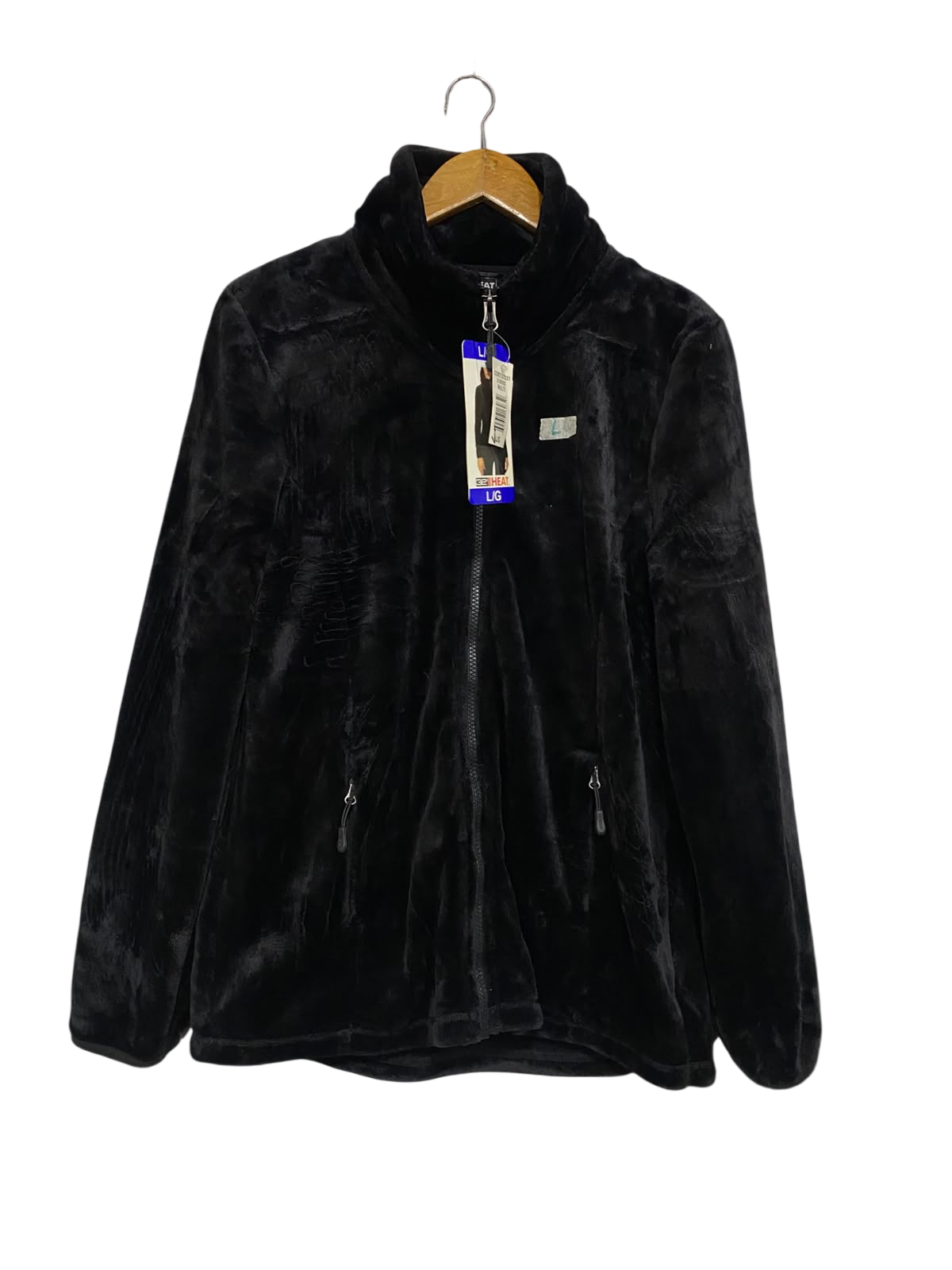 HEAT |L| BUST 20| A52| BLACK PLUSH FLEECE STAND-COLLAR TECHNICAL UTILITY JACKET