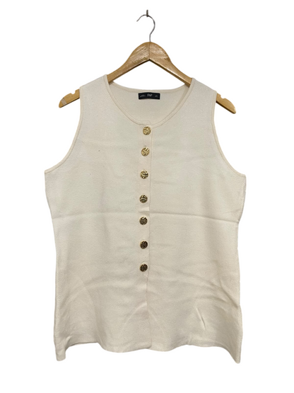 F&F |L| BUST 20| A52| CREAM GOLD-BUTTON SLEEVELESS TECHNICAL UTILITY VEST TOP