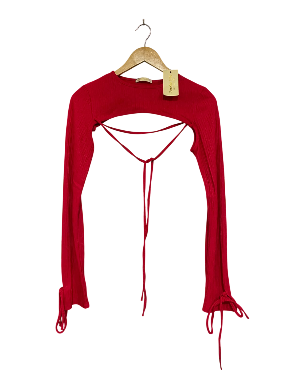 SORELLE UK |XS| BUST 14| A52| RED CUTOUT-DETAIL TIE-SLEEVE TECHNICAL UTILITY BOLERO TOP