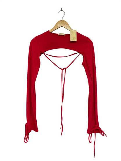 SORELLE UK |XS| BUST 14| A52| RED CUTOUT-DETAIL TIE-SLEEVE TECHNICAL UTILITY BOLERO TOP