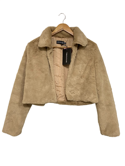 PRETTYLITTLE THING |S| BUST 19| A52| BEIGE CROPPED FAUX-FUR COLLARED TECHNICAL UTILITY JACKET