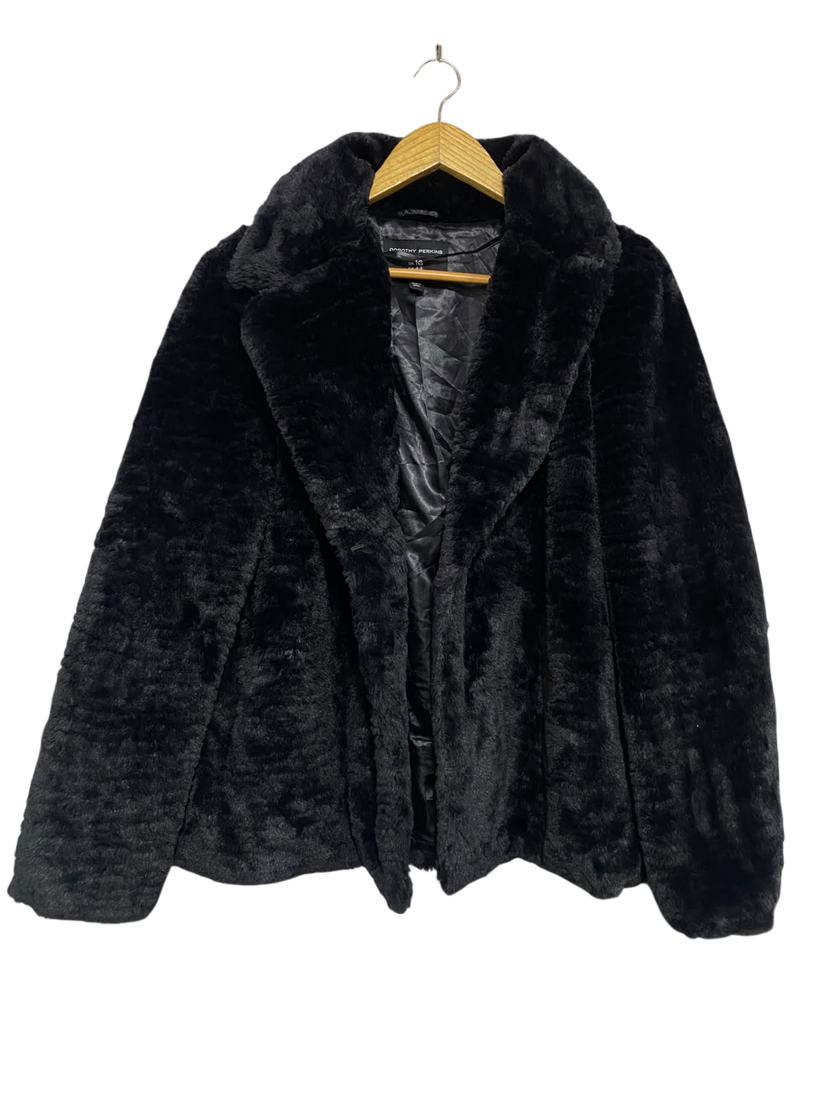 DOROTHY PERKINS |XL| BUST 23| A52| BLACK FAUX-FUR NOTCH-LAPEL TECHNICAL UTILITY JACKET