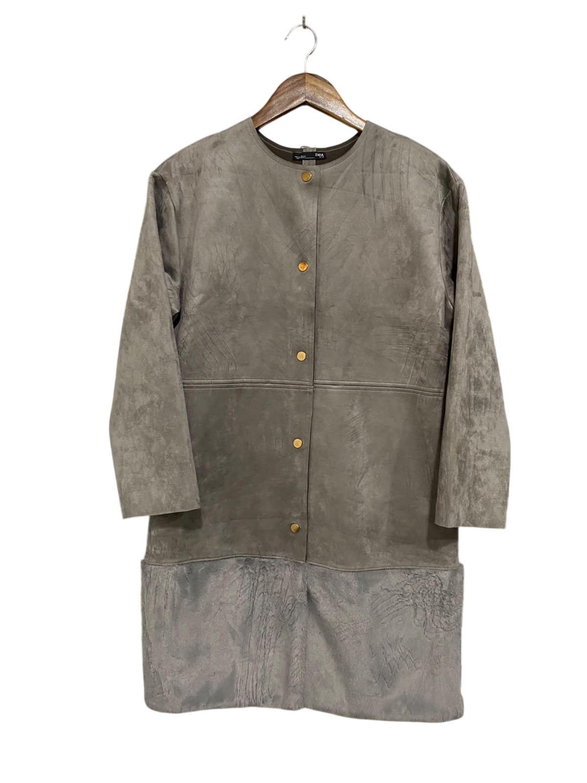 ZARA |S| BUST 20| A52| GREY SUEDE-EFFECT SNAP-FRONT TECHNICAL UTILITY COAT