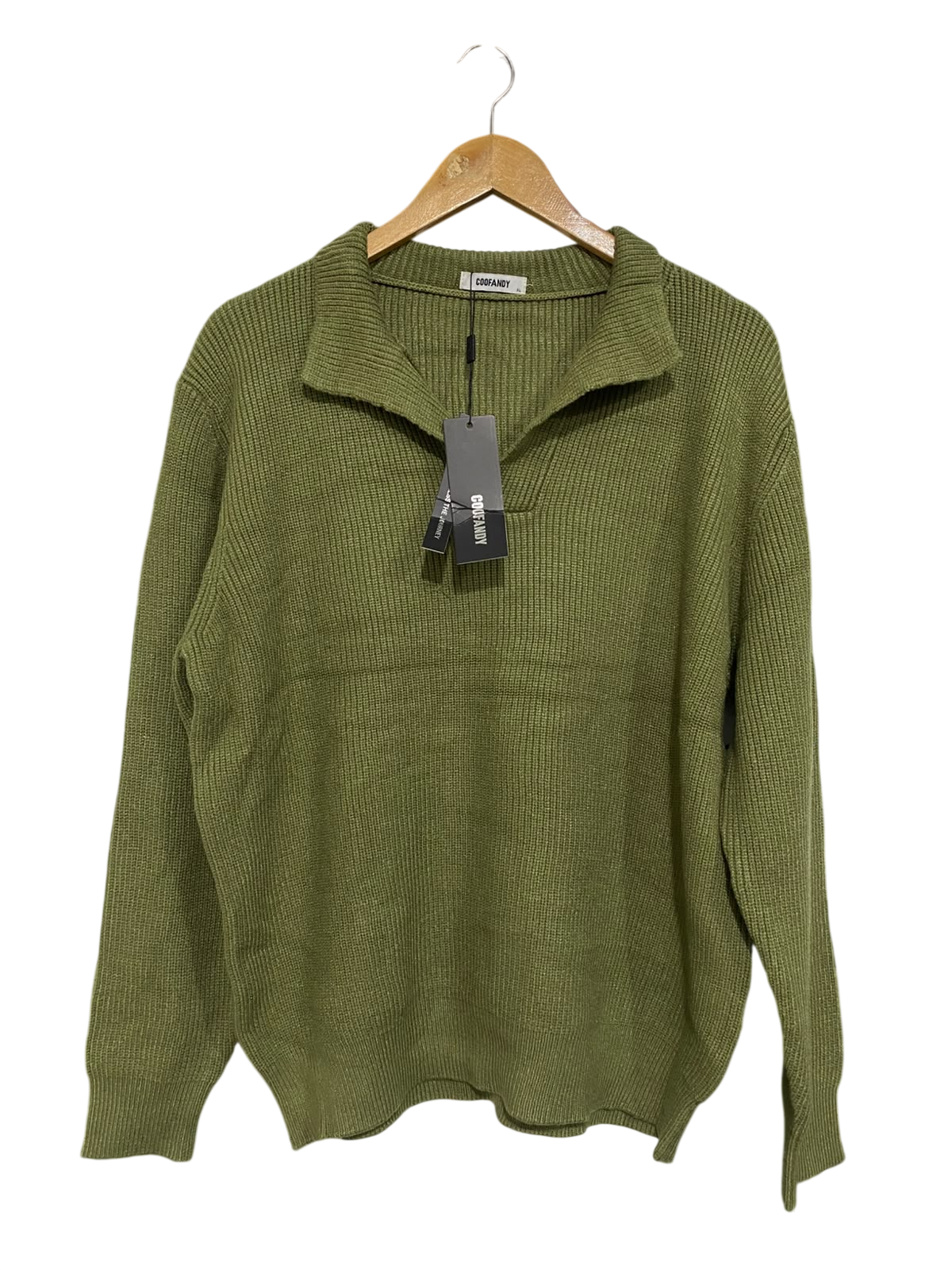 COOFANDY |XL| BUST 22| A52| OLIVE GREEN COLLARED TECHNICAL UTILITY KNIT SWEATER
