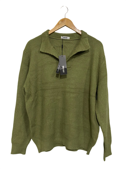 COOFANDY |XL| BUST 22| A52| OLIVE GREEN COLLARED TECHNICAL UTILITY KNIT SWEATER