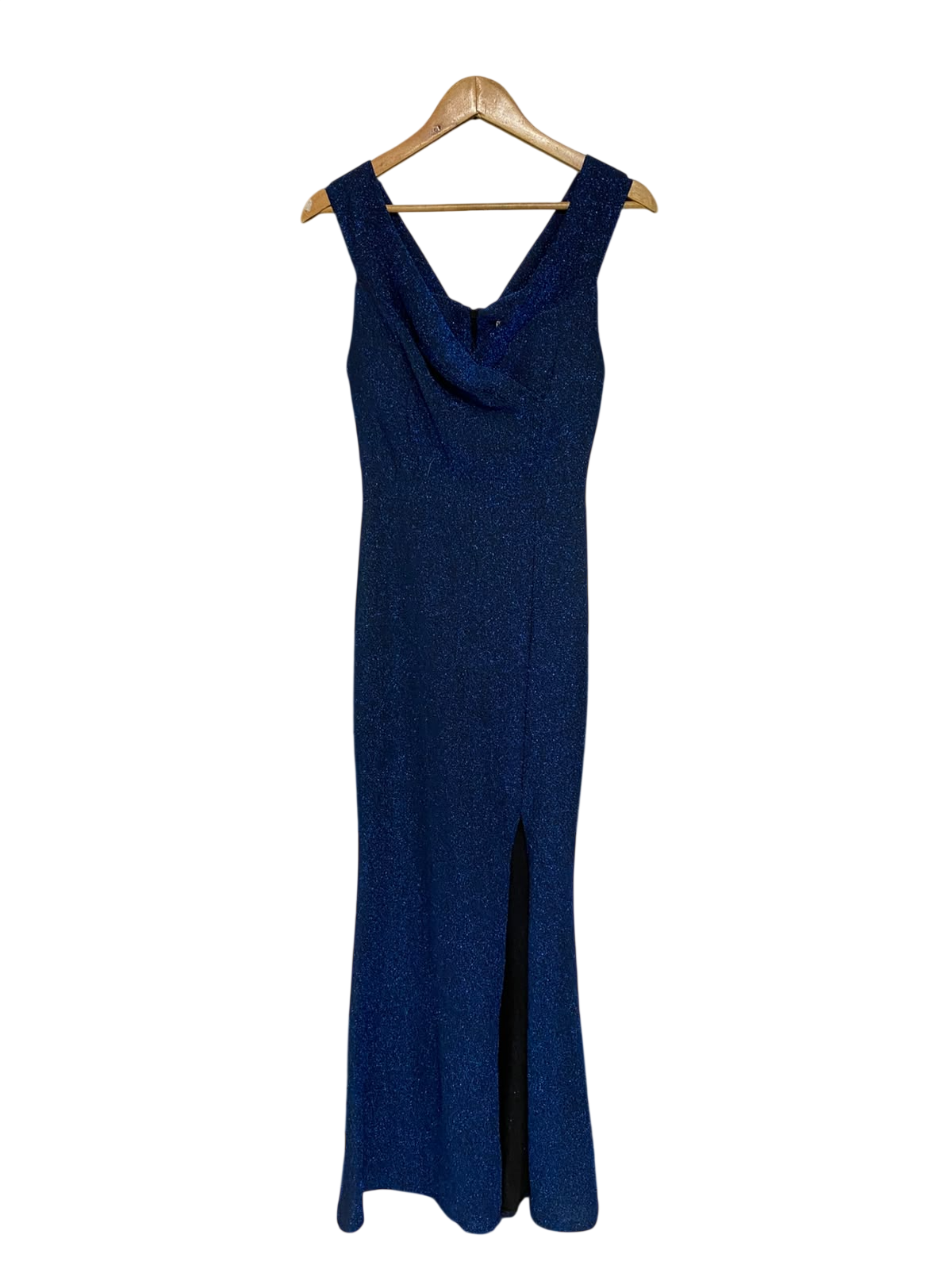 MADE IN ITALY |S| BUST 14| A52| ROYAL BLUE SPARKLE COWL-NECK TECHNICAL UTILITY MAXI DRESS