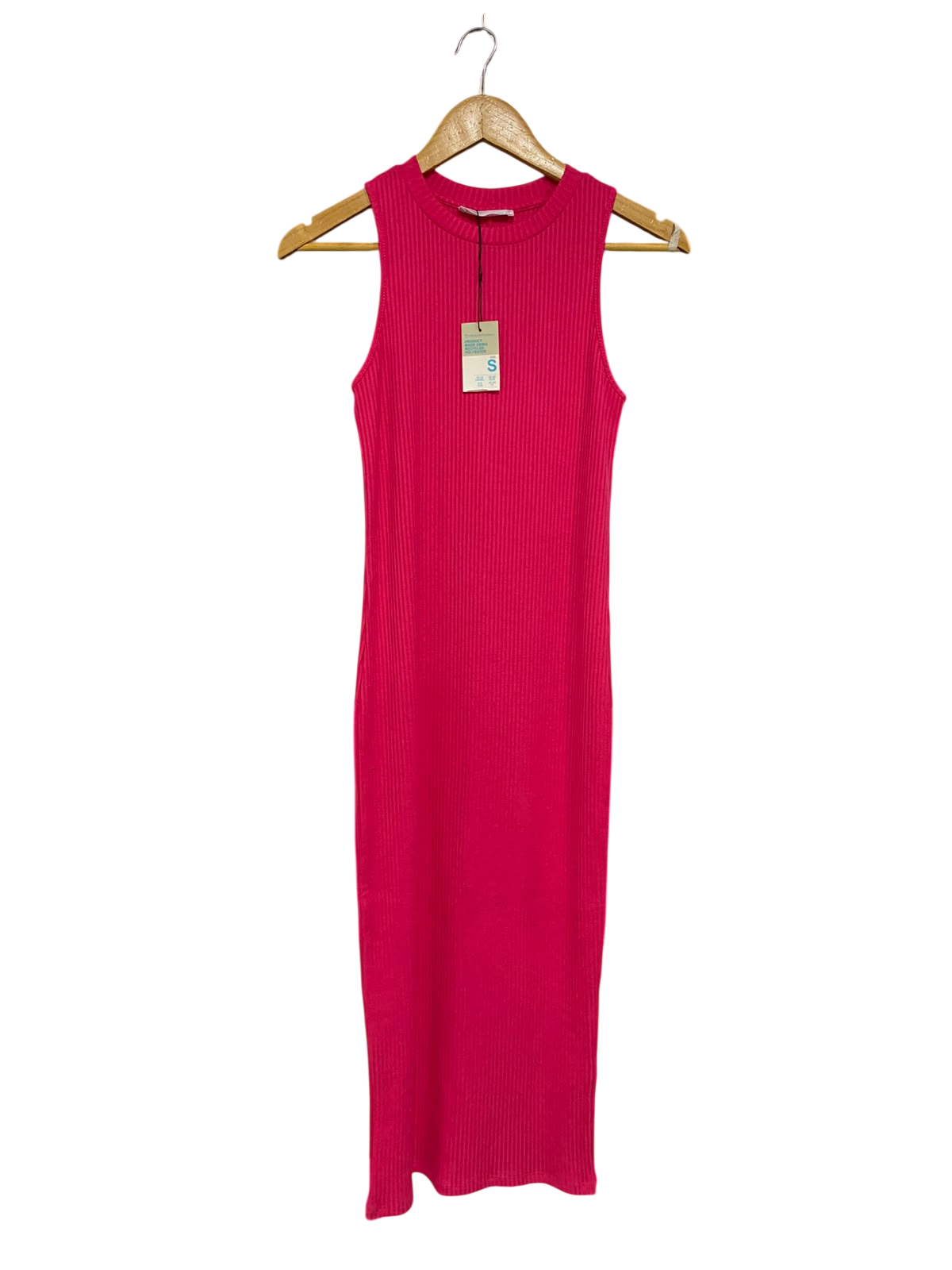 PRIMARK |S| BUST 13| A52| HOT PINK RIBBED CREW-NECK TECHNICAL UTILITY MIDI DRESS