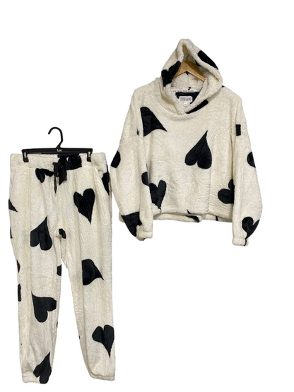 THE LABEL |S/M| A52| CREAM AND BLACK HEART-PRINT FLEECE TECHNICAL UTILITY LOUNGE SET