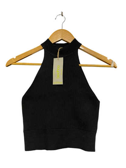 BOOHOO |S| BUST 12| A52| BLACK RIBBED HALTER-NECK TECHNICAL UTILITY CROP TOP