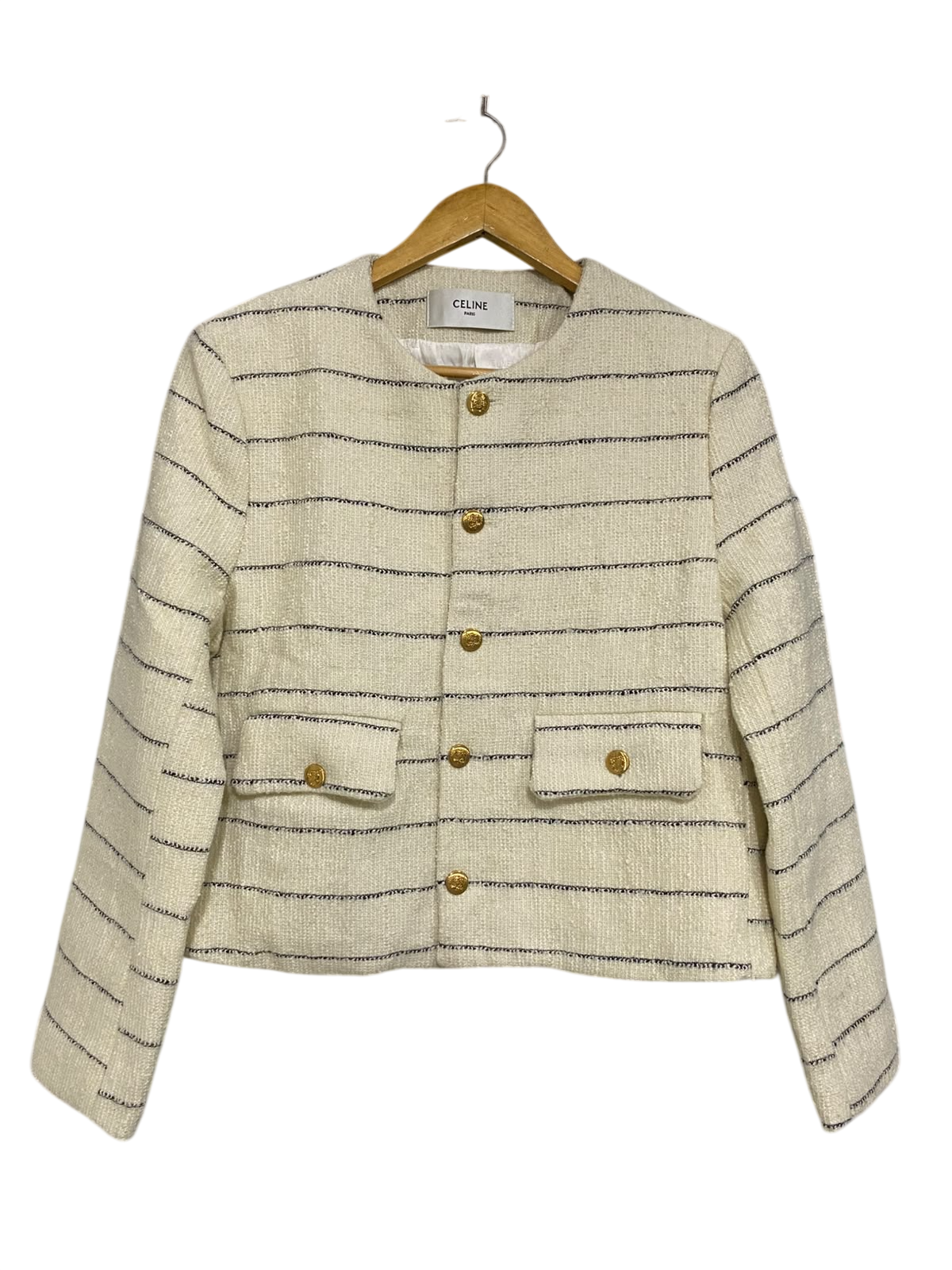CELINE |XL| BUST 20| A52| CREAM AND BLACK STRIPED TWEED TECHNICAL UTILITY JACKET