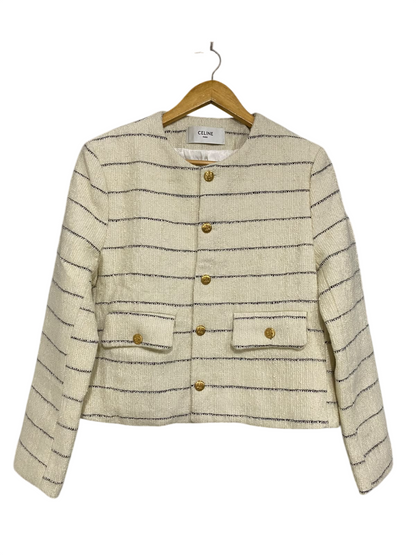 CELINE |XL| BUST 20| A52| CREAM AND BLACK STRIPED TWEED TECHNICAL UTILITY JACKET