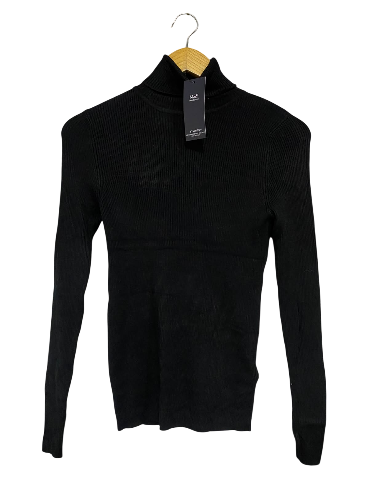 M&S |XS| BUST 13| A52| BLACK M&S TURTLENECK RIBBED TECHNICAL UTILITY TOP
