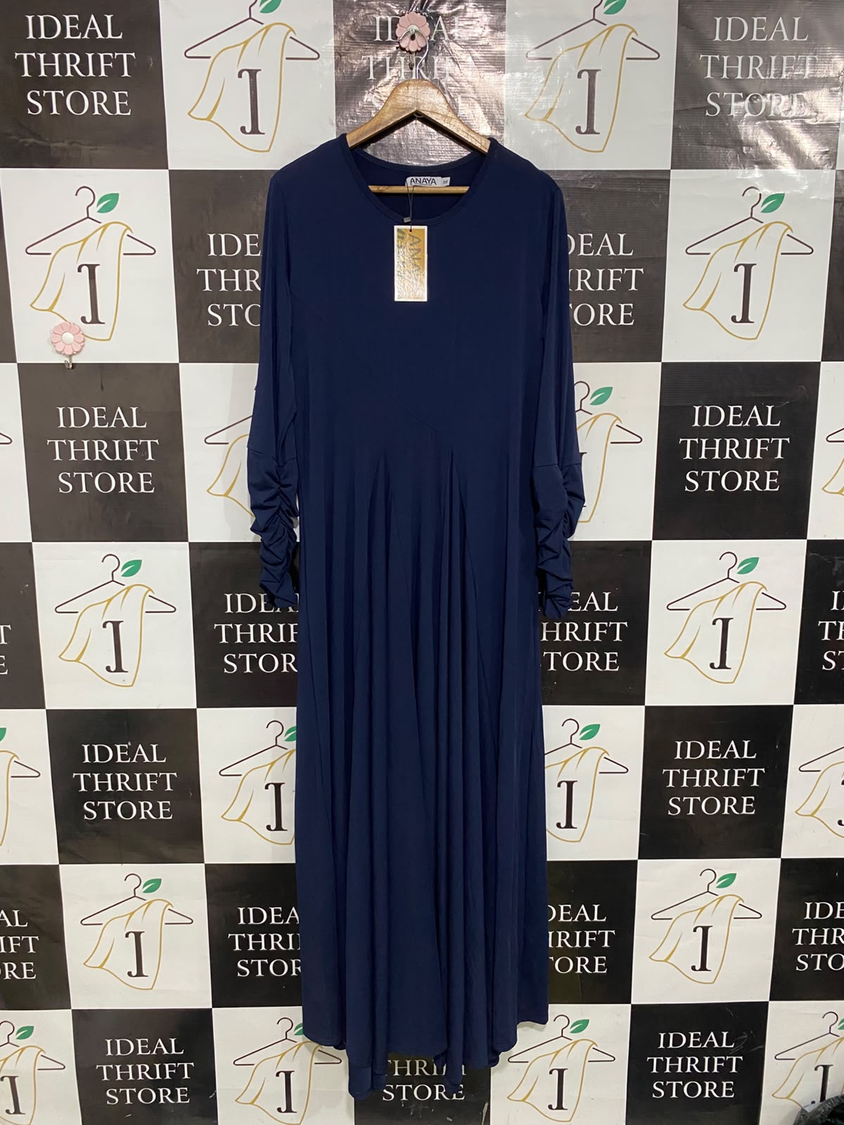 ANAYA |M| BUST 19| A52| NAVY BLUE RUFFLED-SLEEVE TECHNICAL UTILITY MAXI DRESS