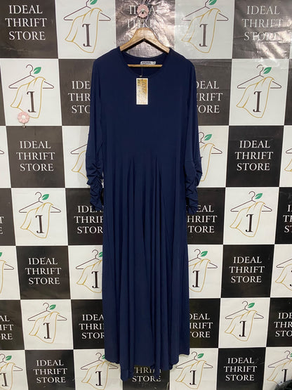 ANAYA |M| BUST 19| A52| NAVY BLUE RUFFLED-SLEEVE TECHNICAL UTILITY MAXI DRESS