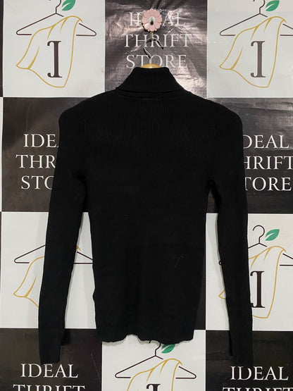 M&S |XS| BUST 13| A52| BLACK M&S TURTLENECK RIBBED TECHNICAL UTILITY TOP