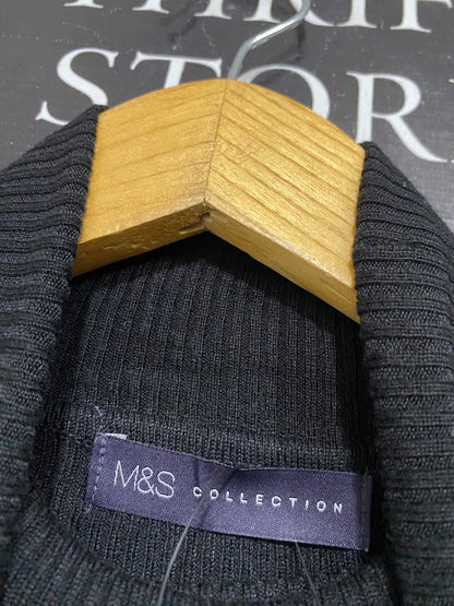M&S |XS| BUST 13| A52| BLACK M&S TURTLENECK RIBBED TECHNICAL UTILITY TOP