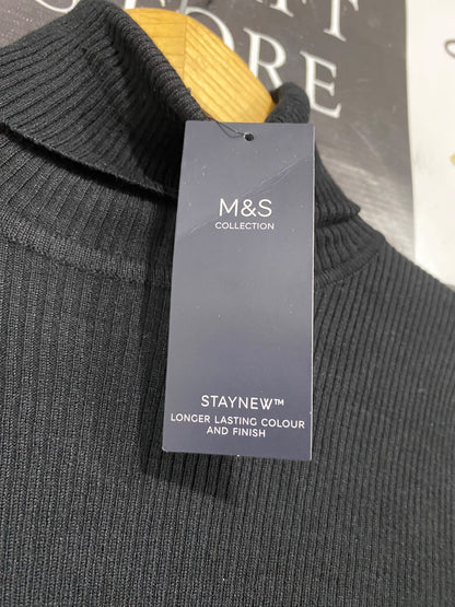 M&S |XS| BUST 13| A52| BLACK M&S TURTLENECK RIBBED TECHNICAL UTILITY TOP