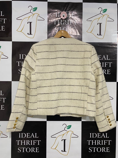CELINE |XL| BUST 20| A52| CREAM AND BLACK STRIPED TWEED TECHNICAL UTILITY JACKET