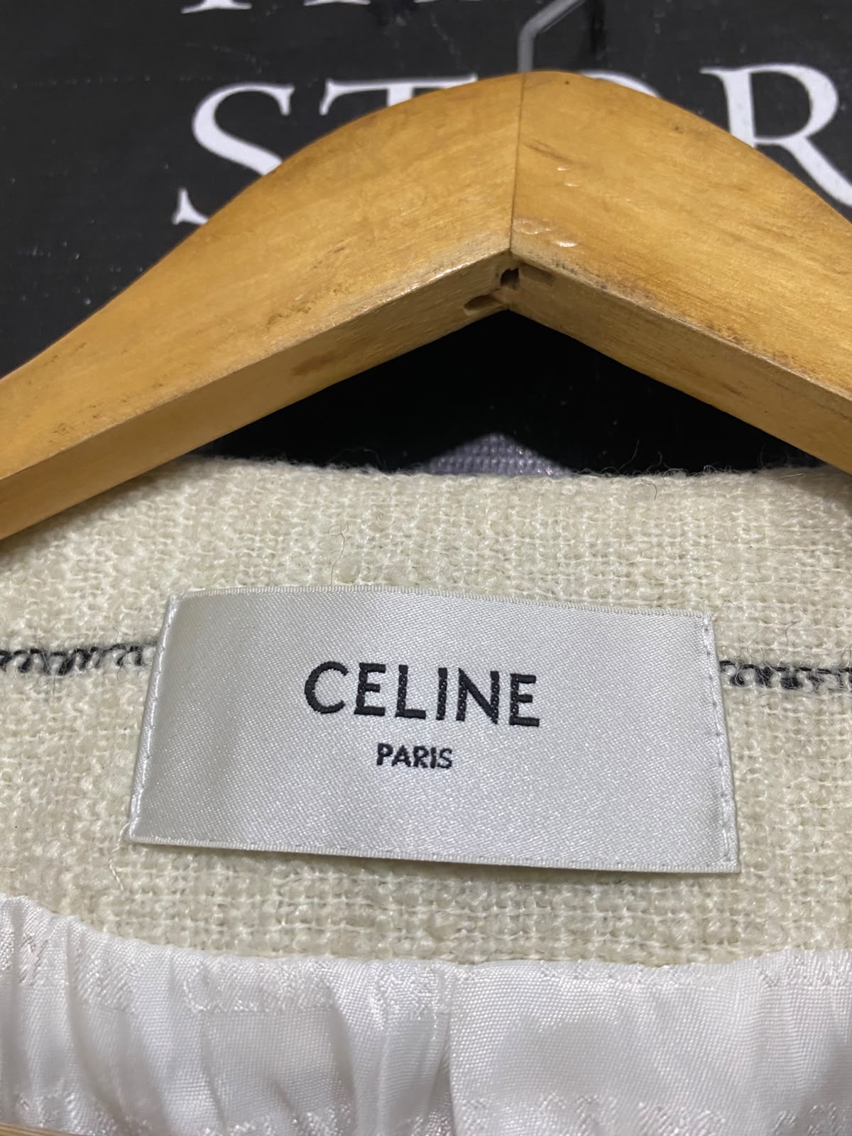 CELINE |XL| BUST 20| A52| CREAM AND BLACK STRIPED TWEED TECHNICAL UTILITY JACKET