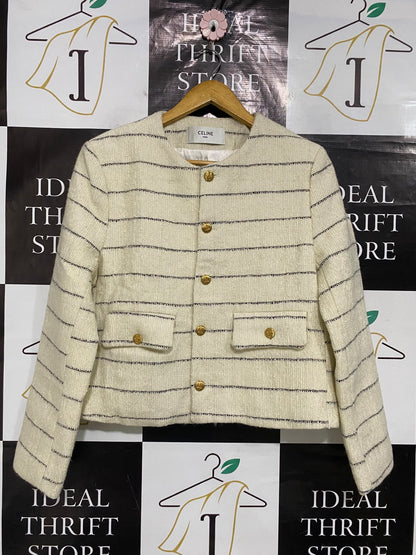 CELINE |XL| BUST 20| A52| CREAM AND BLACK STRIPED TWEED TECHNICAL UTILITY JACKET