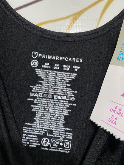 PRIMARK |XS| BUST 11| A52| BLACK RIBBED SCOOP-NECK TECHNICAL UTILITY BODYSUIT