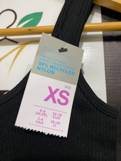 PRIMARK |XS| BUST 11| A52| BLACK RIBBED SCOOP-NECK TECHNICAL UTILITY BODYSUIT