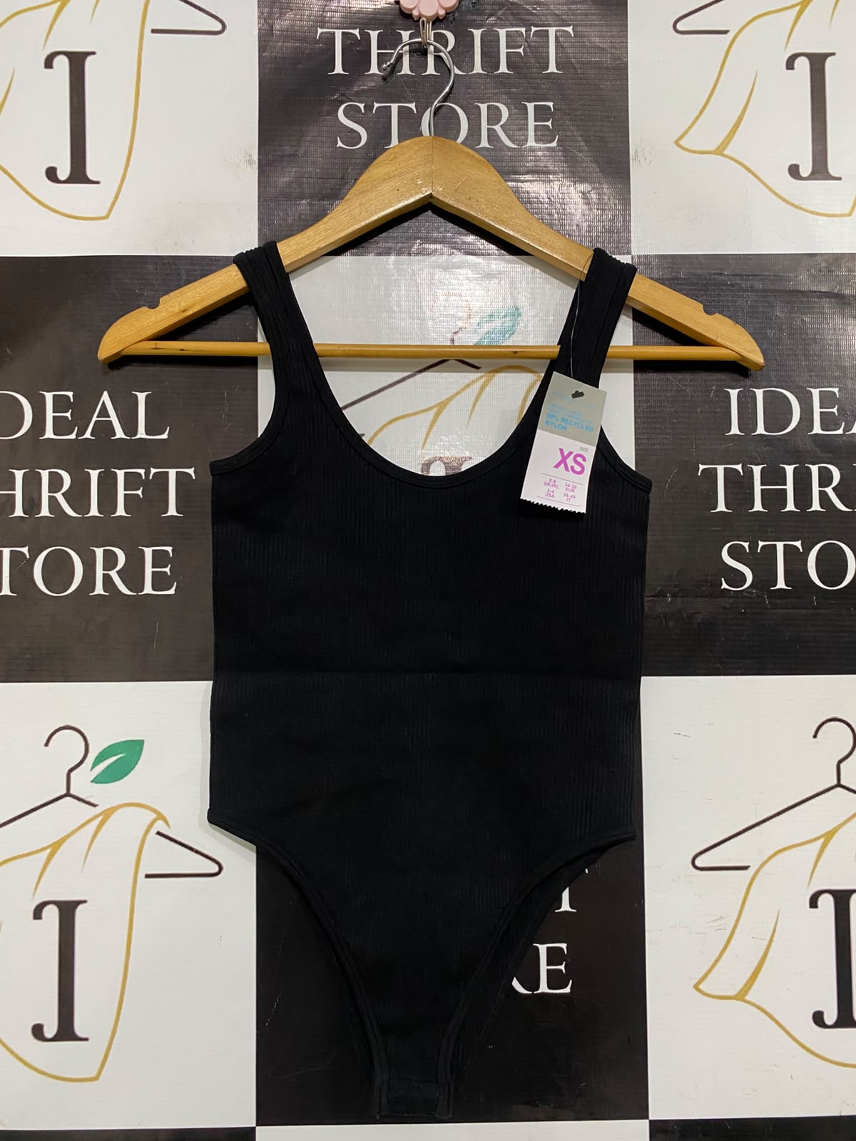 PRIMARK |XS| BUST 11| A52| BLACK RIBBED SCOOP-NECK TECHNICAL UTILITY BODYSUIT