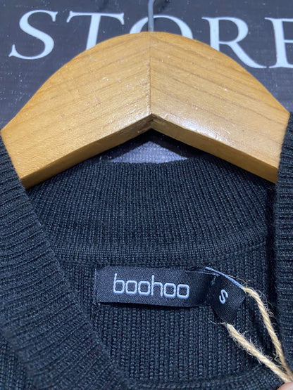 BOOHOO |S| BUST 12| A52| BLACK RIBBED HALTER-NECK TECHNICAL UTILITY CROP TOP
