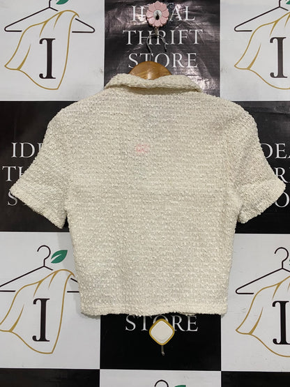 FB SISTER |XL| BUST 15| A52| CREAM TEXTURED FULL-ZIP TECHNICAL UTILITY COLLARED TOP