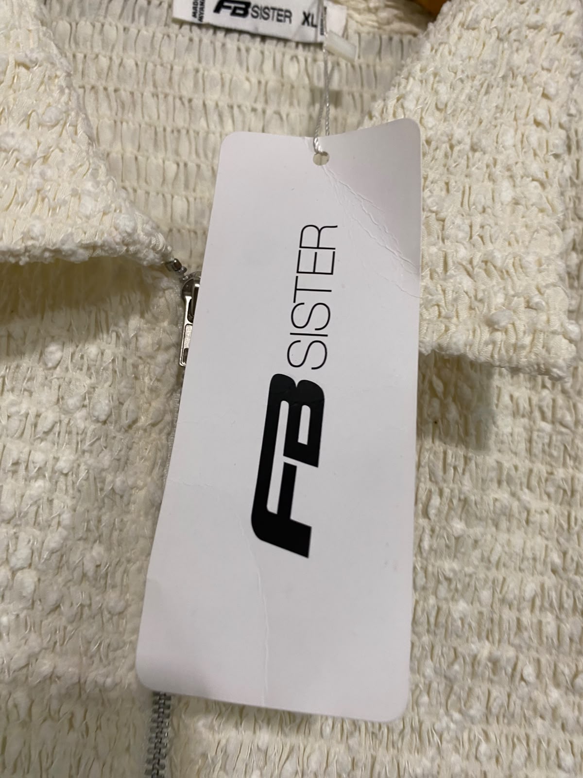 FB SISTER |XL| BUST 15| A52| CREAM TEXTURED FULL-ZIP TECHNICAL UTILITY COLLARED TOP