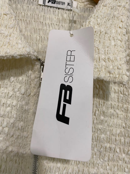 FB SISTER |XL| BUST 15| A52| CREAM TEXTURED FULL-ZIP TECHNICAL UTILITY COLLARED TOP