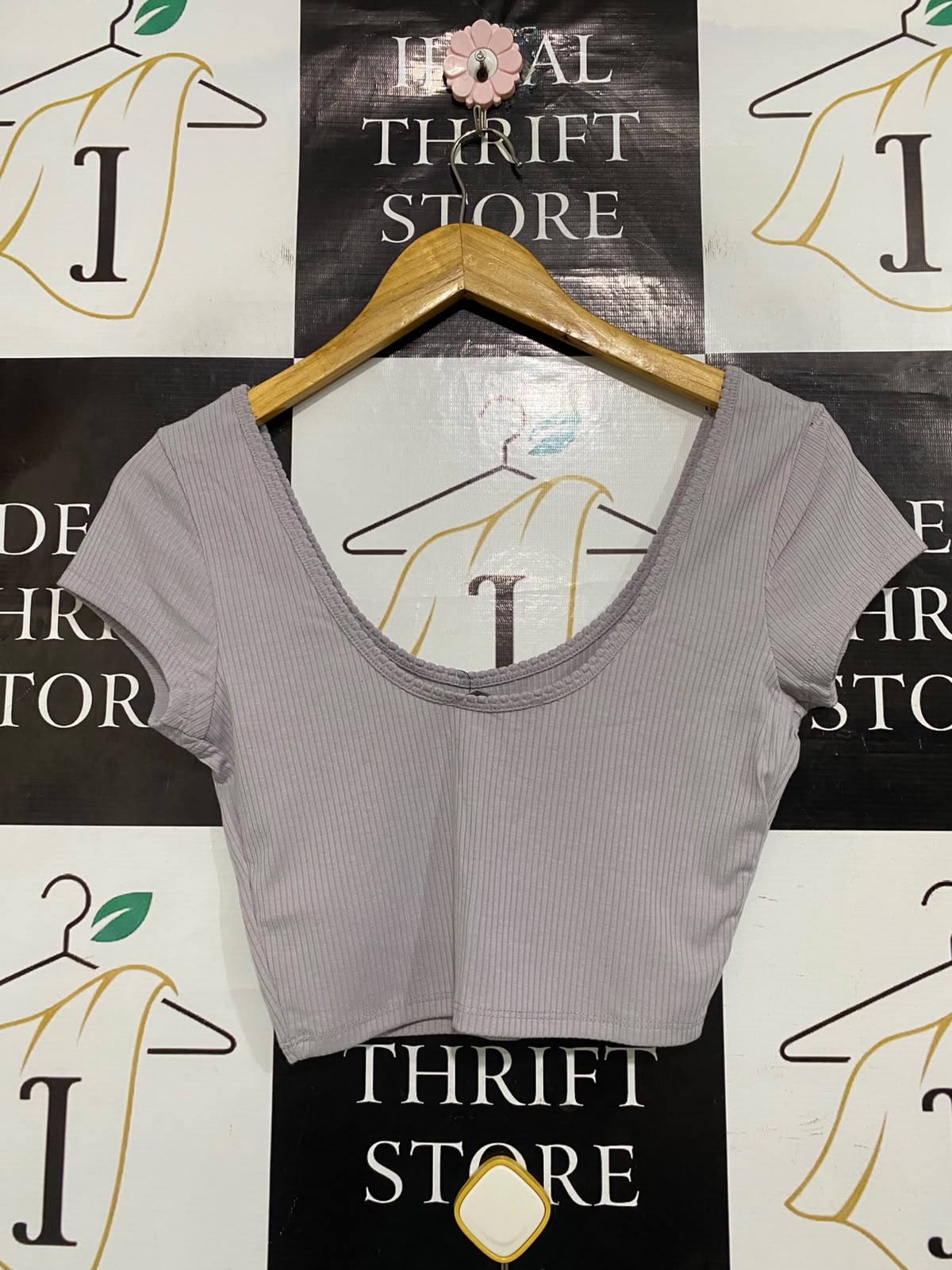 PRIMARK |XS| BUST 15| A52| LILAC RIBBED LOW-SCOOP TECHNICAL UTILITY CROP TOP