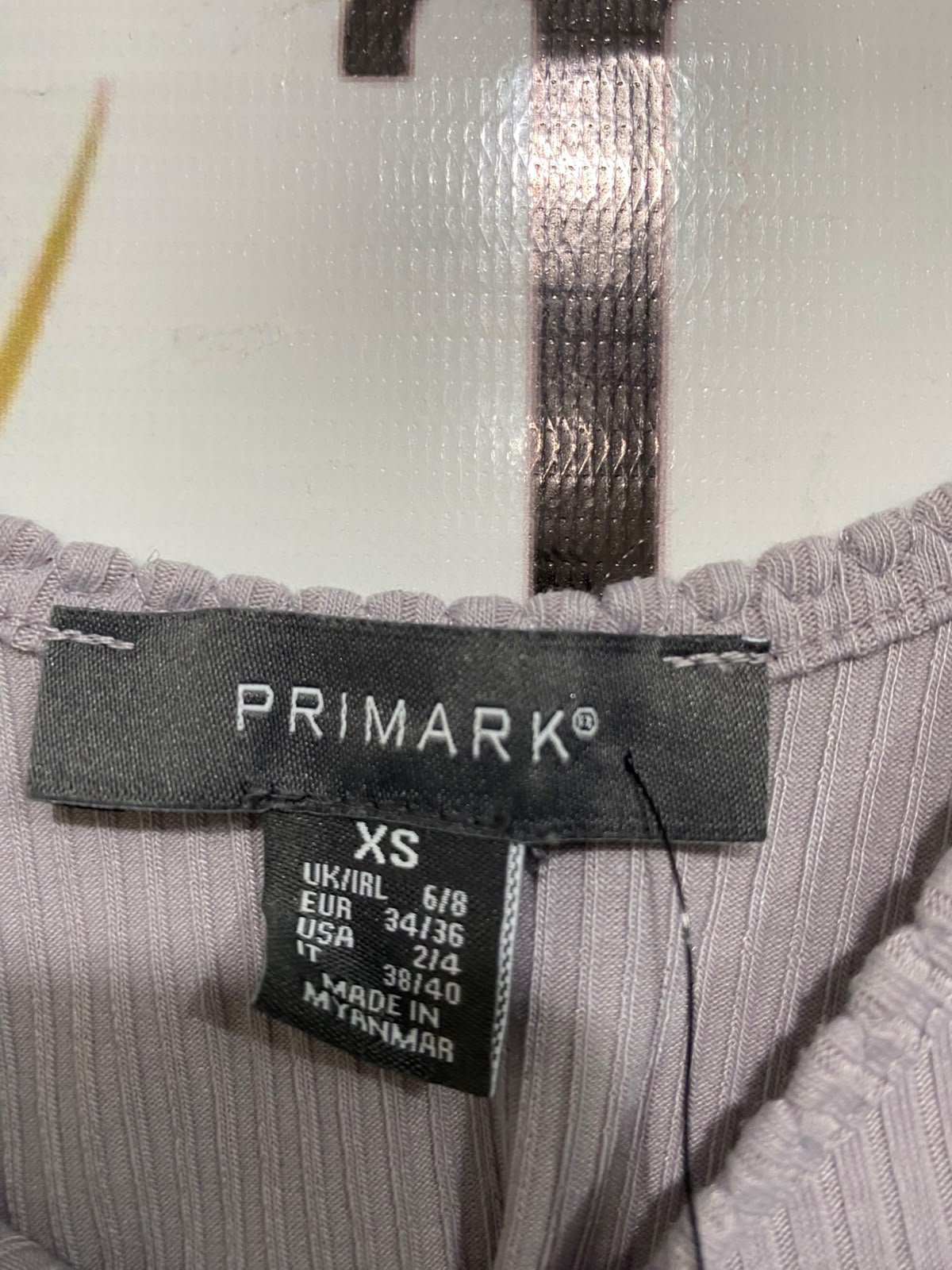 PRIMARK |XS| BUST 15| A52| LILAC RIBBED LOW-SCOOP TECHNICAL UTILITY CROP TOP