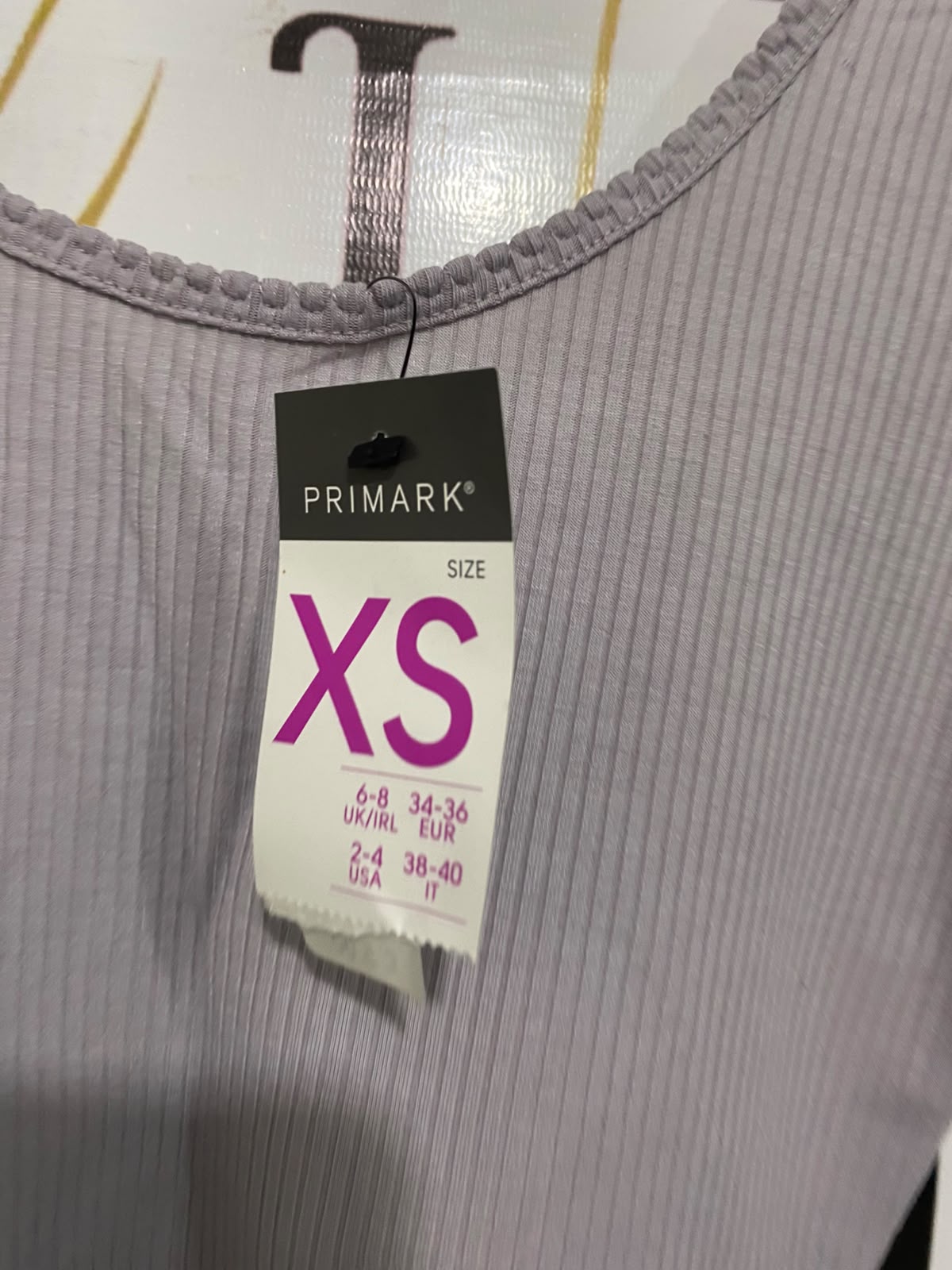 PRIMARK |XS| BUST 15| A52| LILAC RIBBED LOW-SCOOP TECHNICAL UTILITY CROP TOP